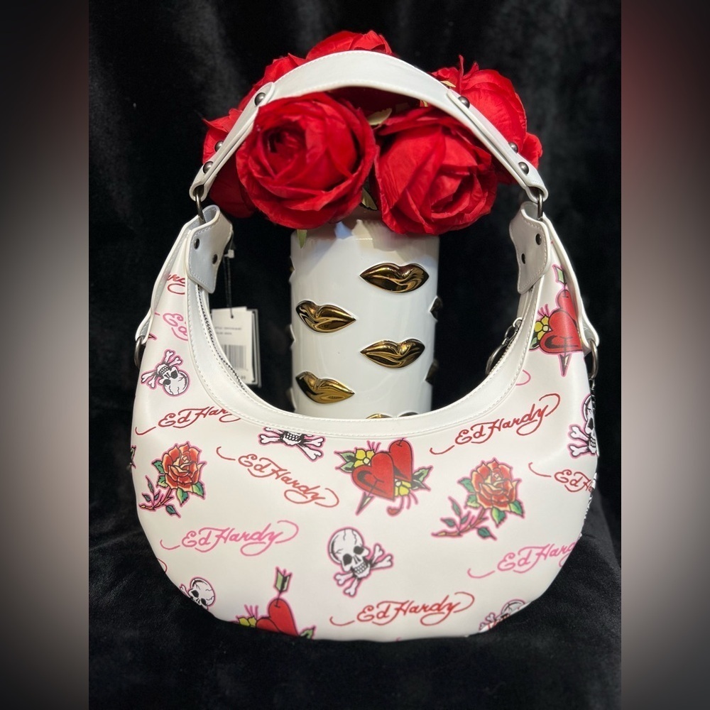 ☠️❤️ ED HARDY WHITE SHOULDER HOBO
BAG-NWT☠️❤️ - Picture 8 of 12
